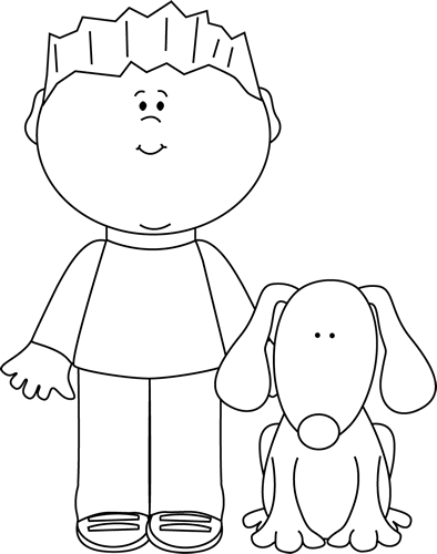 Black And White Boy With His Pet Dog Clip Art Image   Black And White
