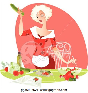 Blond Lady Making Summer Salad By Receipt Clipart Drawing Gg55902627