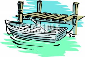 Boat Tied Up To A Pier   Royalty Free Clipart Picture