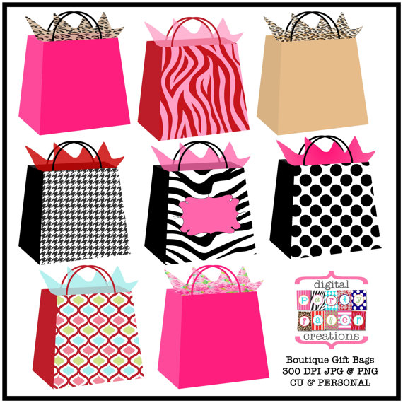Boutique Gift Bags Clipart   Printable Gift Bag Illustration
