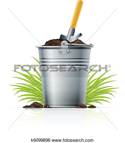 Clip Art   Metallic Bucket With Ground And Shovel  Fotosearch   Search    