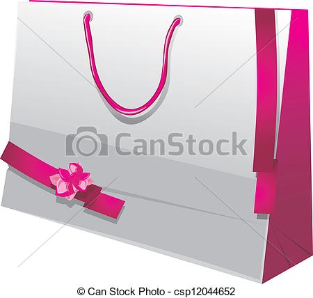 Clipart Vector Of Gift Paper Bag With Pink Ribbons   Bright Gift Paper