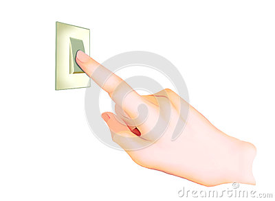 Finger Pressing On Off A Light Switch Isolated On White Background