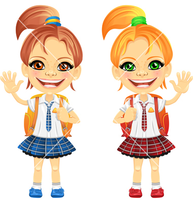 Happy Girls In A School Uniform Vector Art   Download Vectors
