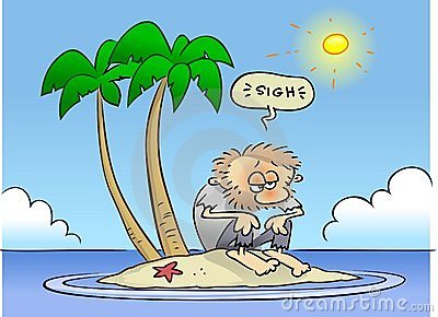 Hot Sun Shining On A Shaggy Toon Guy Stranded On An Island