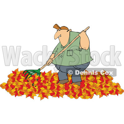 Man Raking Autumn Leaves   Royalty Free Vector Clipart By Dennis Cox
