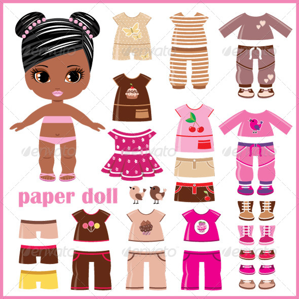 Paper Doll With Clothes Set   Objects Vectors