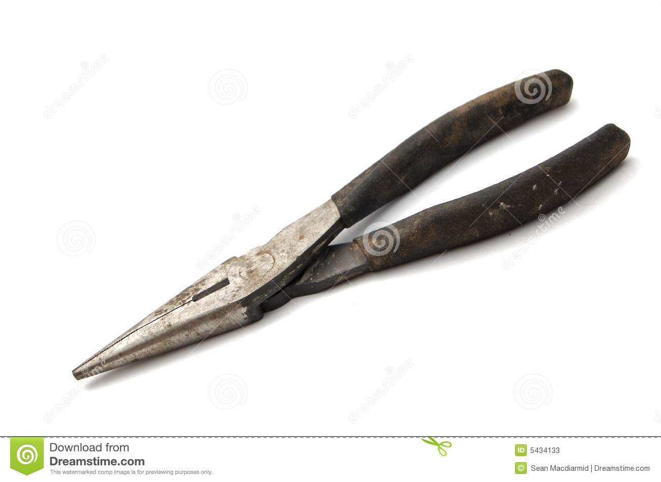 Photograph Of Needle Nose Pliers Against A White Background