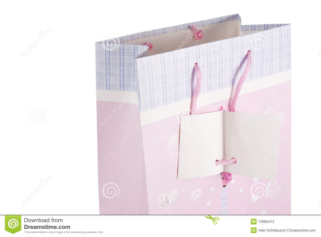 Pink Gift Bag Isolated On A White Background With A Small Card For