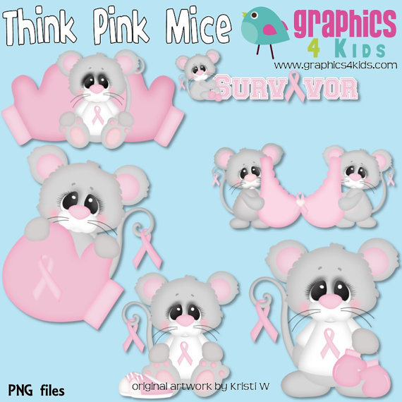 Think Pink Mice Cancer Fighter Digital Clipart   Clip Art For