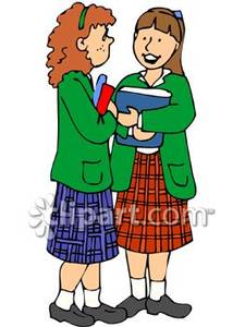 Two Schoolgirls Chatting   Royalty Free Clipart Picture