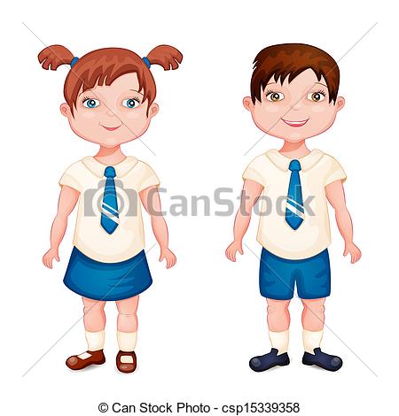 Vector   Boy And Girl In School Uniform   Stock Illustration Royalty