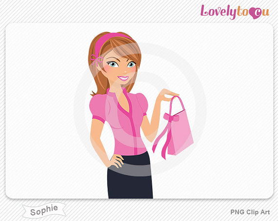 Woman In Pink Gift Bag Present Digital Png Clip Art  Sophie 305