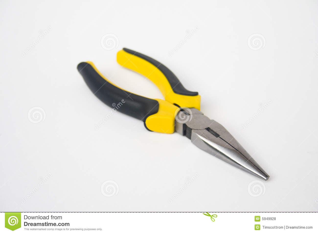 Yellow And Black Handled Needle Nose Pliers Against A White Background