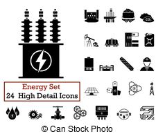 24 Energy Icons   Set Of 24 Energy Icons In Black Color
