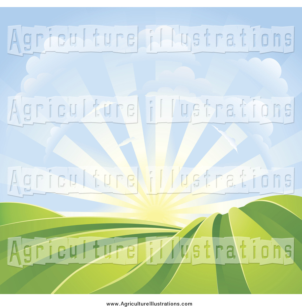 Agriculture Clipart Of A Bright Sunrise Over Crops