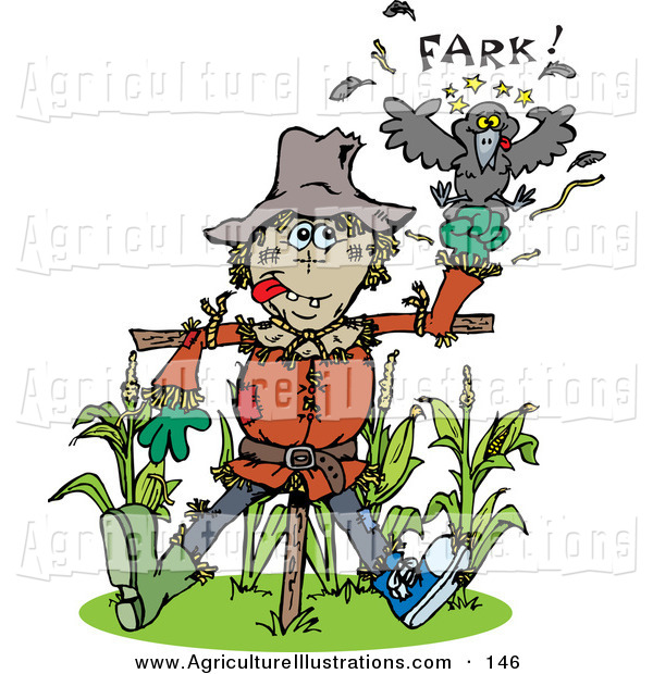 Agriculture Clipart Of A Mean Scarecrow Punching A Crow At The Edge Of