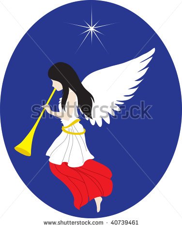 Clip Art Illustration Of A Christmas Angel Sounding A Trumpet