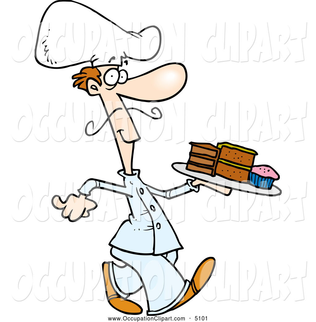 Clip Art Of A Cartoon Chef With A Tray Of Desserts