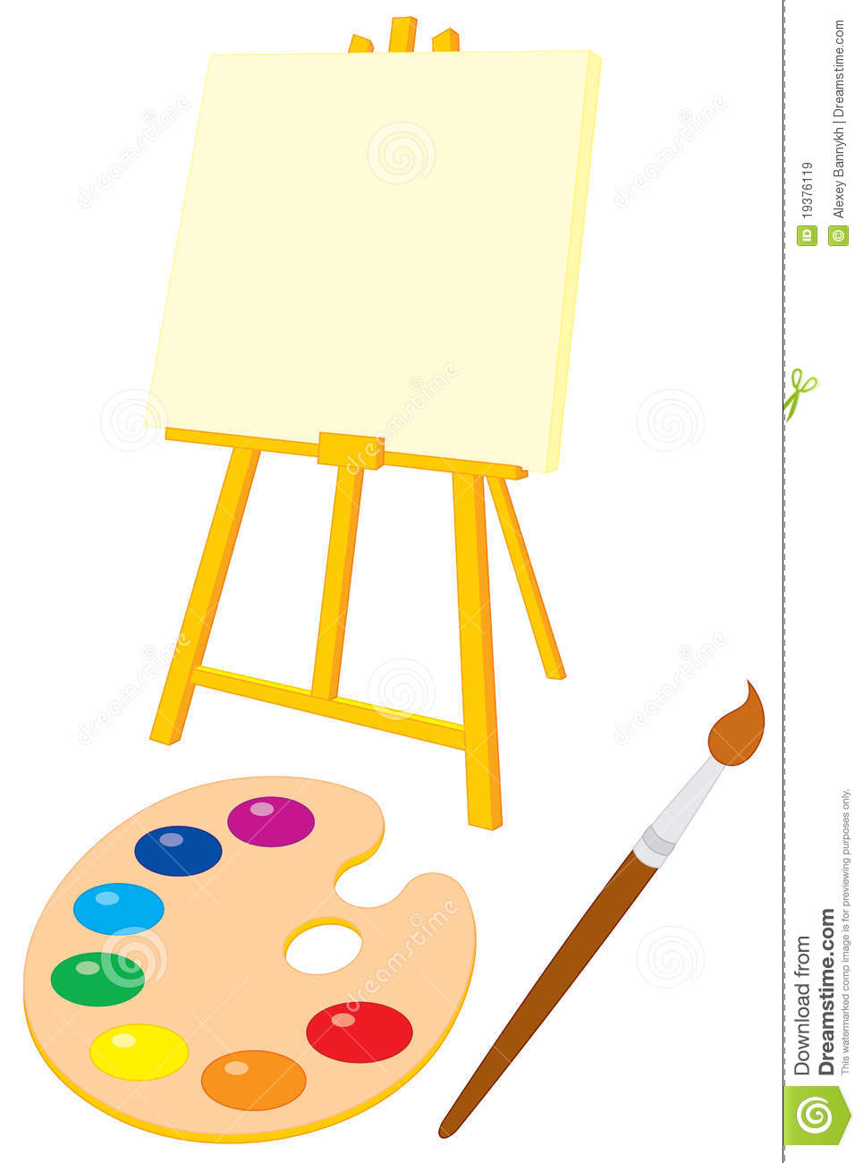 Clip Arts Of An Easel Palette With Paints And Brush For Painting