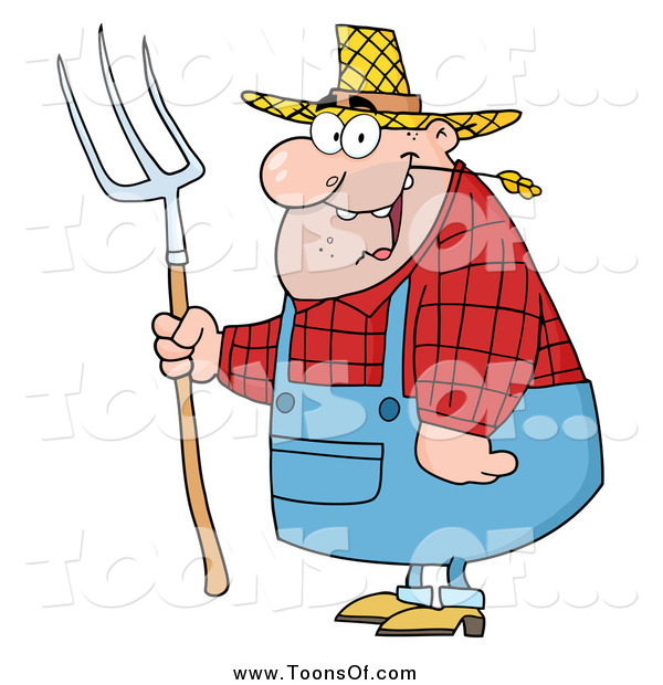 Clipart Of A Chubby Hillbilly Farmer Man Chewing On Straw And Holding