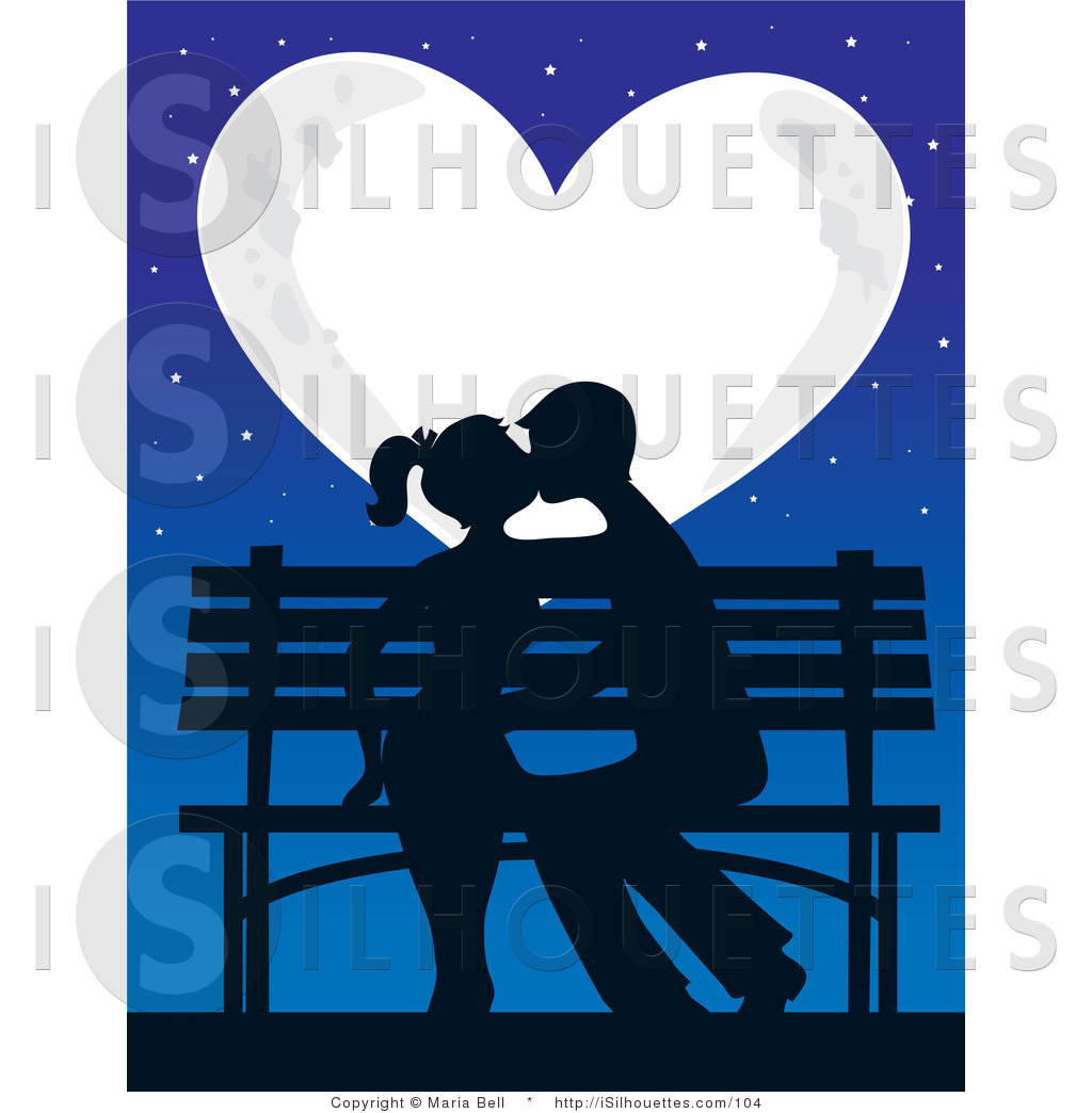 Couple Smooching Against A Heart Moon Night Cafe Silhouetted Couple