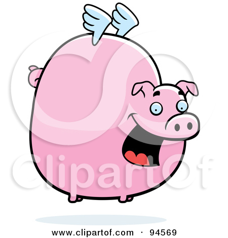Free  Rf  Clipart Illustration Of A Black Outline Of A Flying Pig