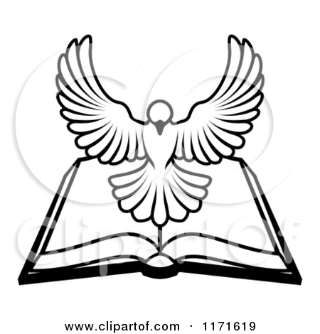 Spirit Dove Above An Open Bible   Royalty Free Vector Clipart By