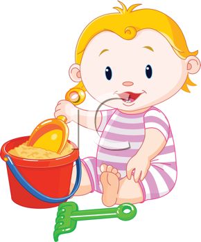 Toddler Playing With Sand In A Bucket   Royalty Free Clip Art