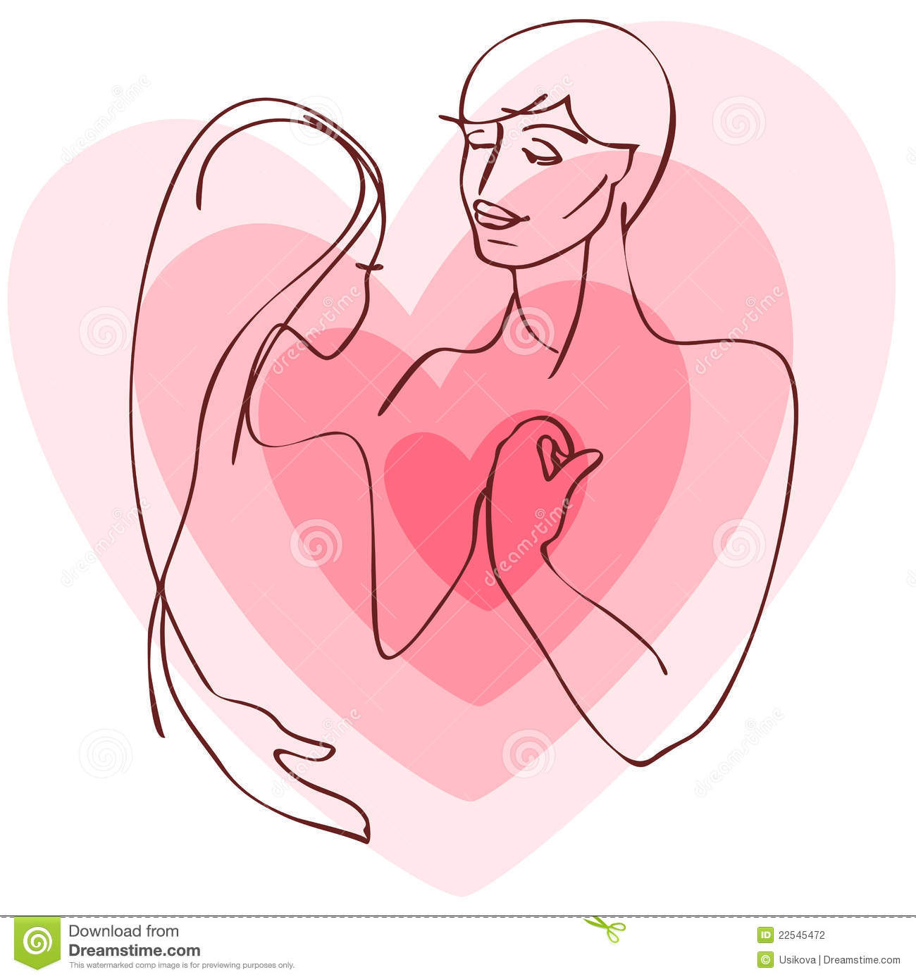 Valentine Day Card  Silhouette Couple With Heart Standing And Hug On