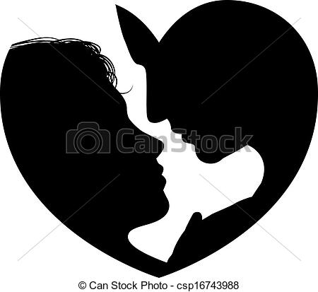 Vector Of Couple Faces Heart Silhouette Concept Silhouette Of Man And