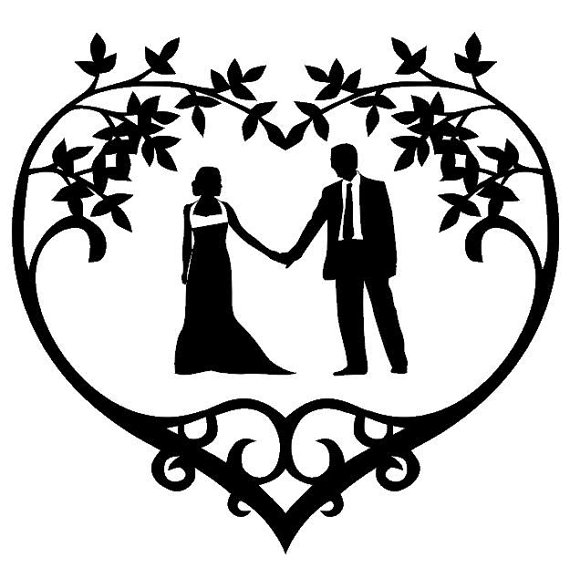 Wedding Couple Silhouette Vinyl Decal Floral Heart Frame Frame Wedding