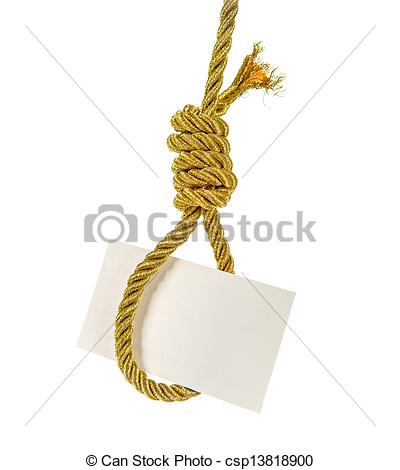 With Copy Space Hanging On Gold Rope Hangman Noose Isolated Over White