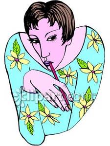 Woman Chewing On Her Pencil   Royalty Free Clipart Picture