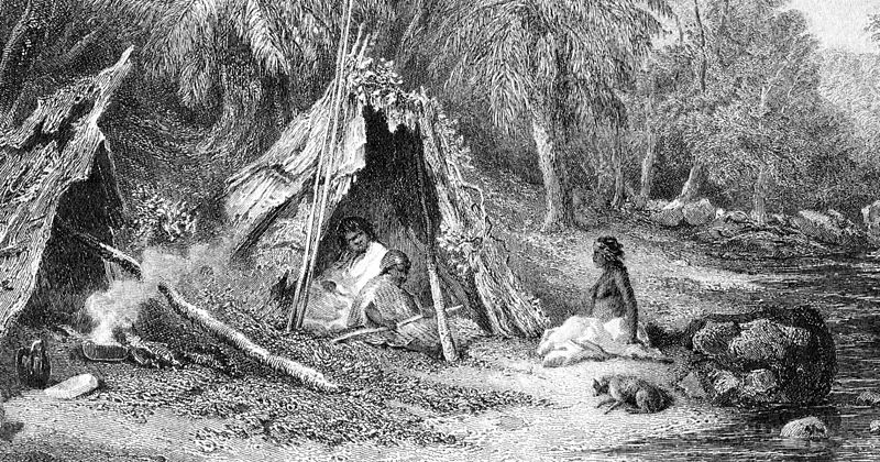 19th Century Engraving Of An Australian Aboriginal Encampment 