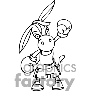 Black And White Image Of A Democratic Donkey Wearing Boxing Gloves