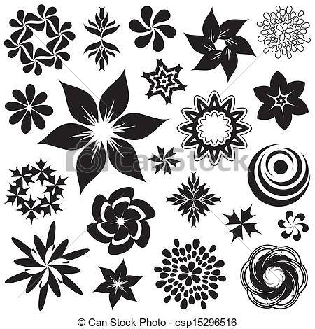 Black Flower Logo Set Of Black And White Flower