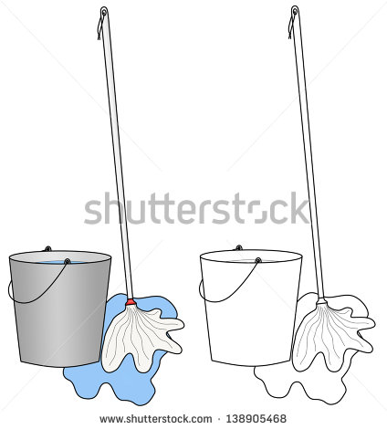 Bucket Floor Cleaning Broom Or Mop And Water Pool    Stock Photo