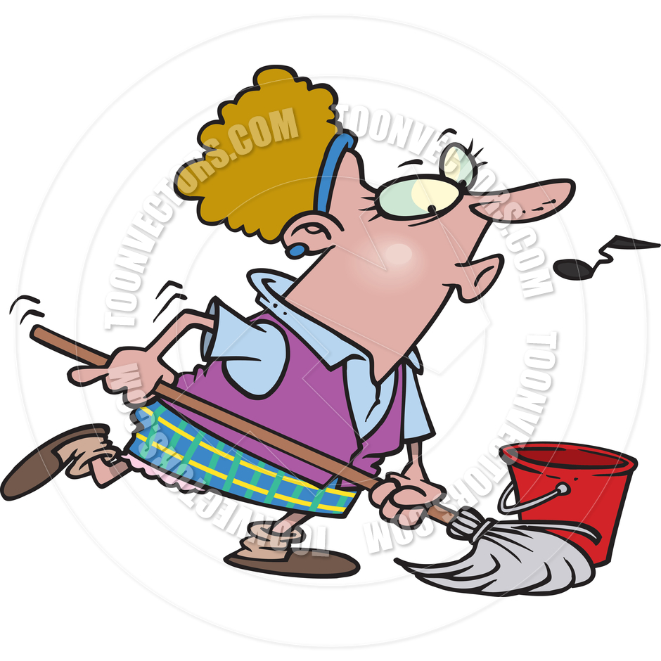 Cartoon Woman Cleaning By Ron Leishman   Toon Vectors Eps  11502