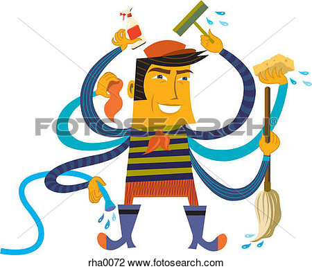 Clip Art   A Man Multitasking And Cleaning With Many Arms  Fotosearch