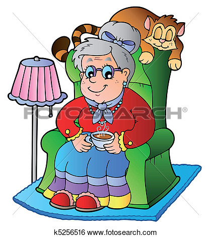 Clip Art   Cartoon Grandma Sitting In Armchair  Fotosearch   Search