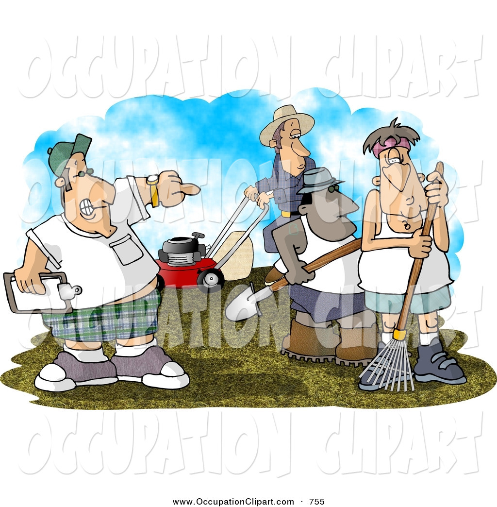 Clip Art Of A Aggressive Landscaper Boss Managing His Many Employees