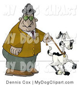 Clip Art Of An Old Man Walking His Black And White Pet Dog In Park By