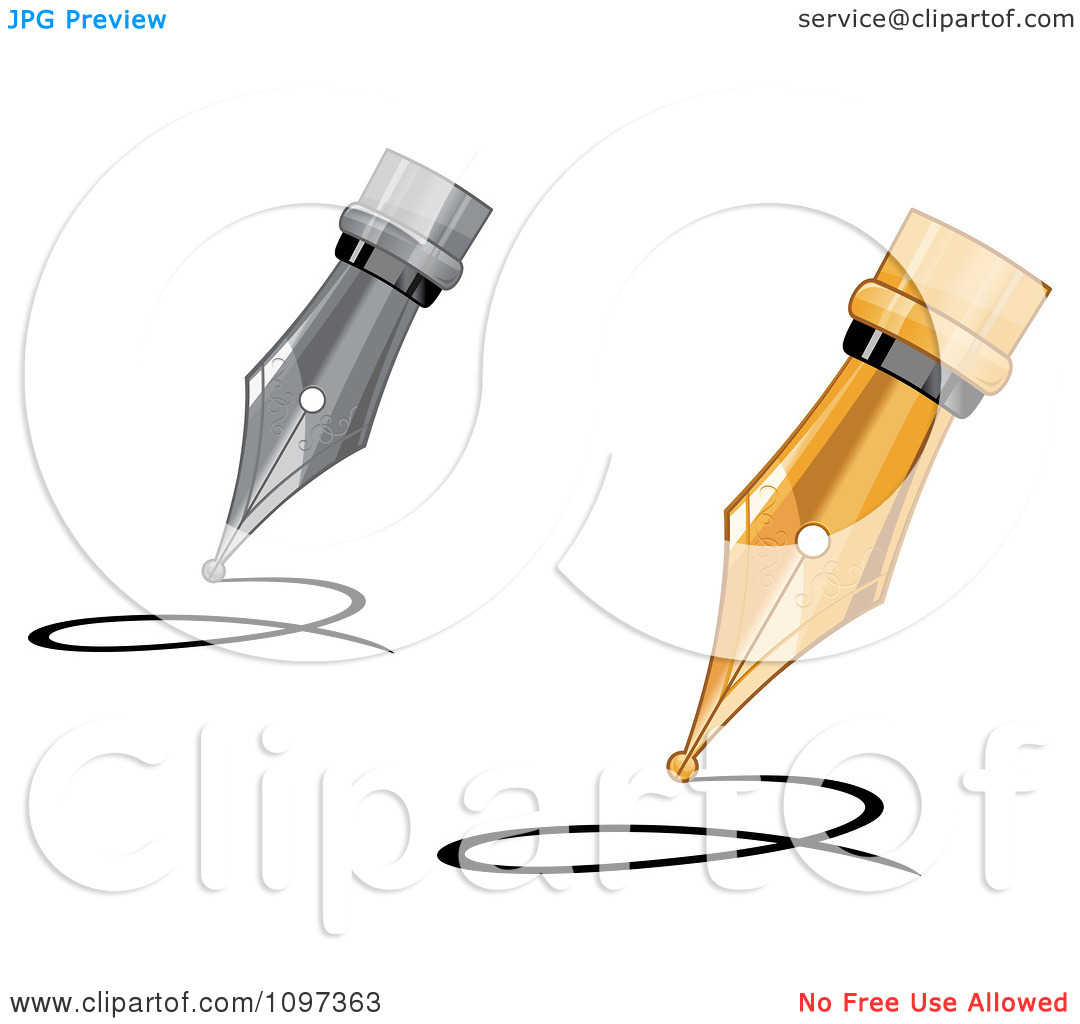 Clipart 3d Silver And Gold Calligraphy Ink Pens Writing   Royalty Free    