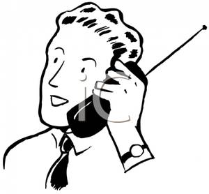 Clipart Image Of A Businessman On A Cell Phone In Black And White 