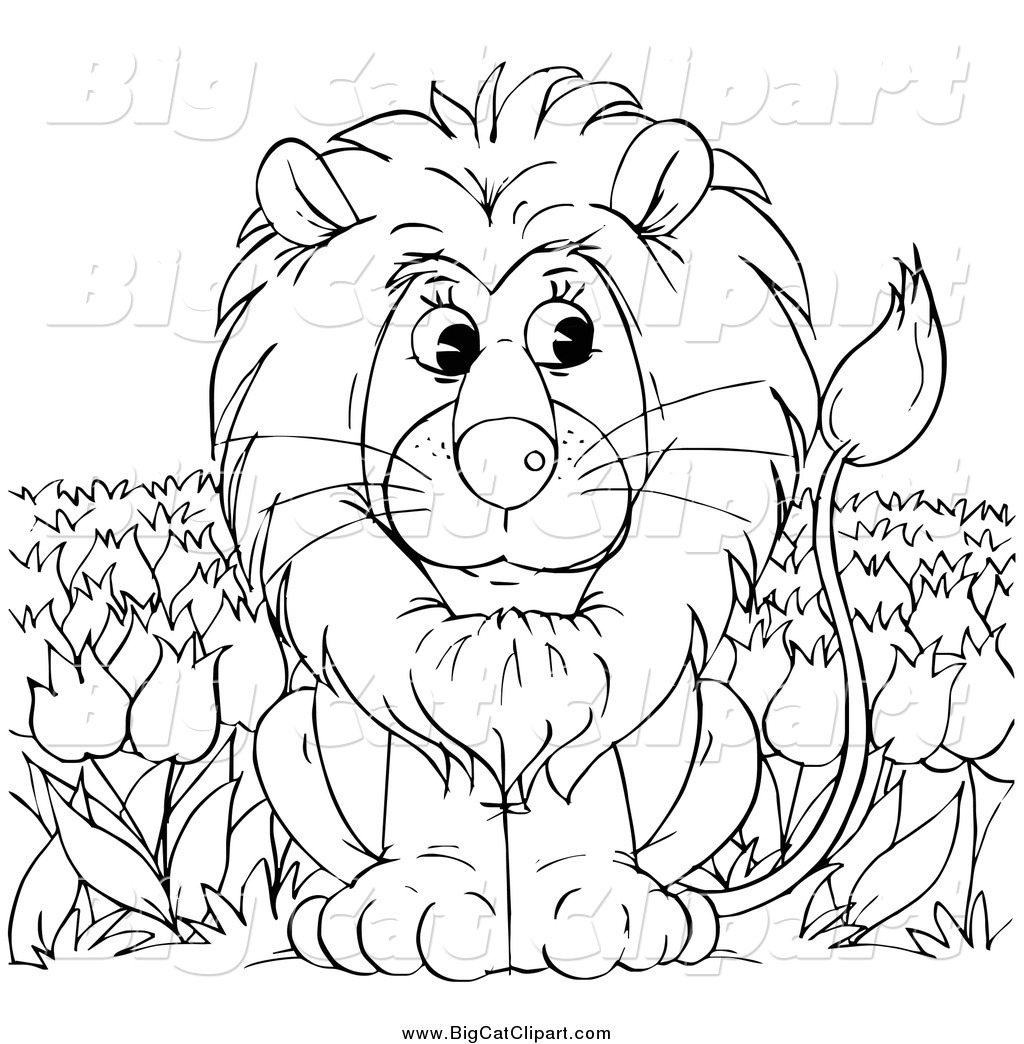 Clipart Of A Black And White Lion Sitting In A Tulip Field By Alex