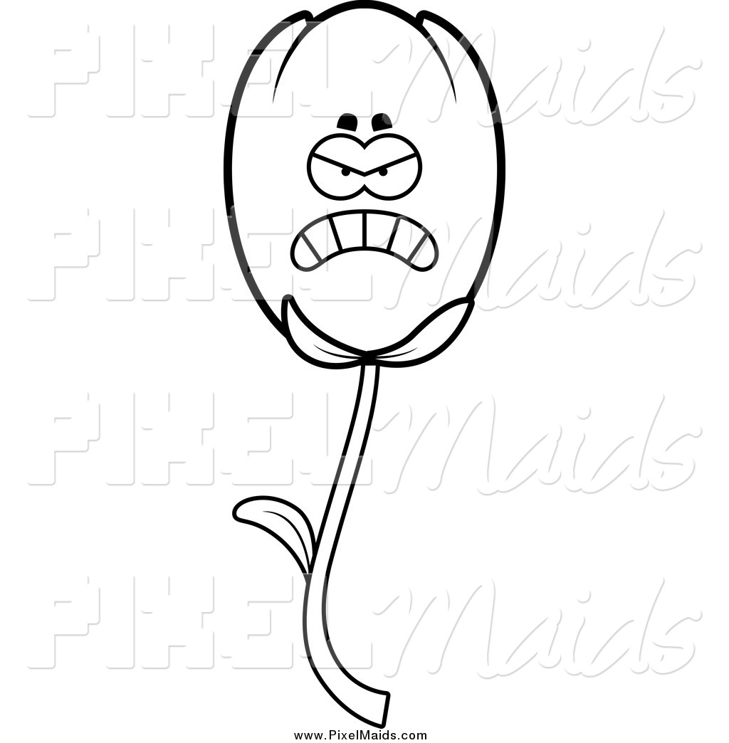 Clipart Of A Black And White Mad Tulip Flower Character By Cory Thoman