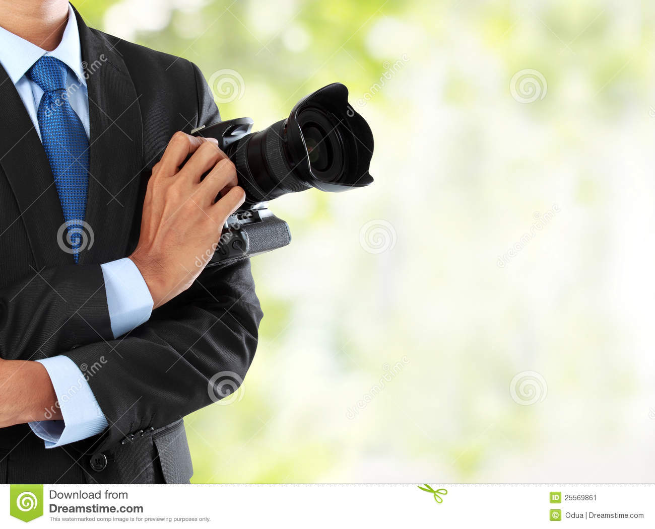 Cropped Portrait Of Professional Photographer Holding Dslr Camera With
