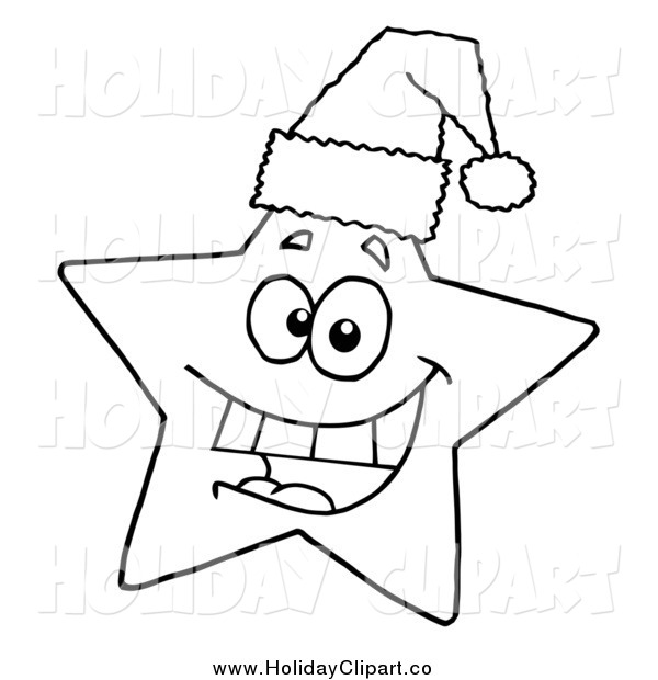 Holiday Vector Clip Art Of A Black And White Happy Christmas Star    