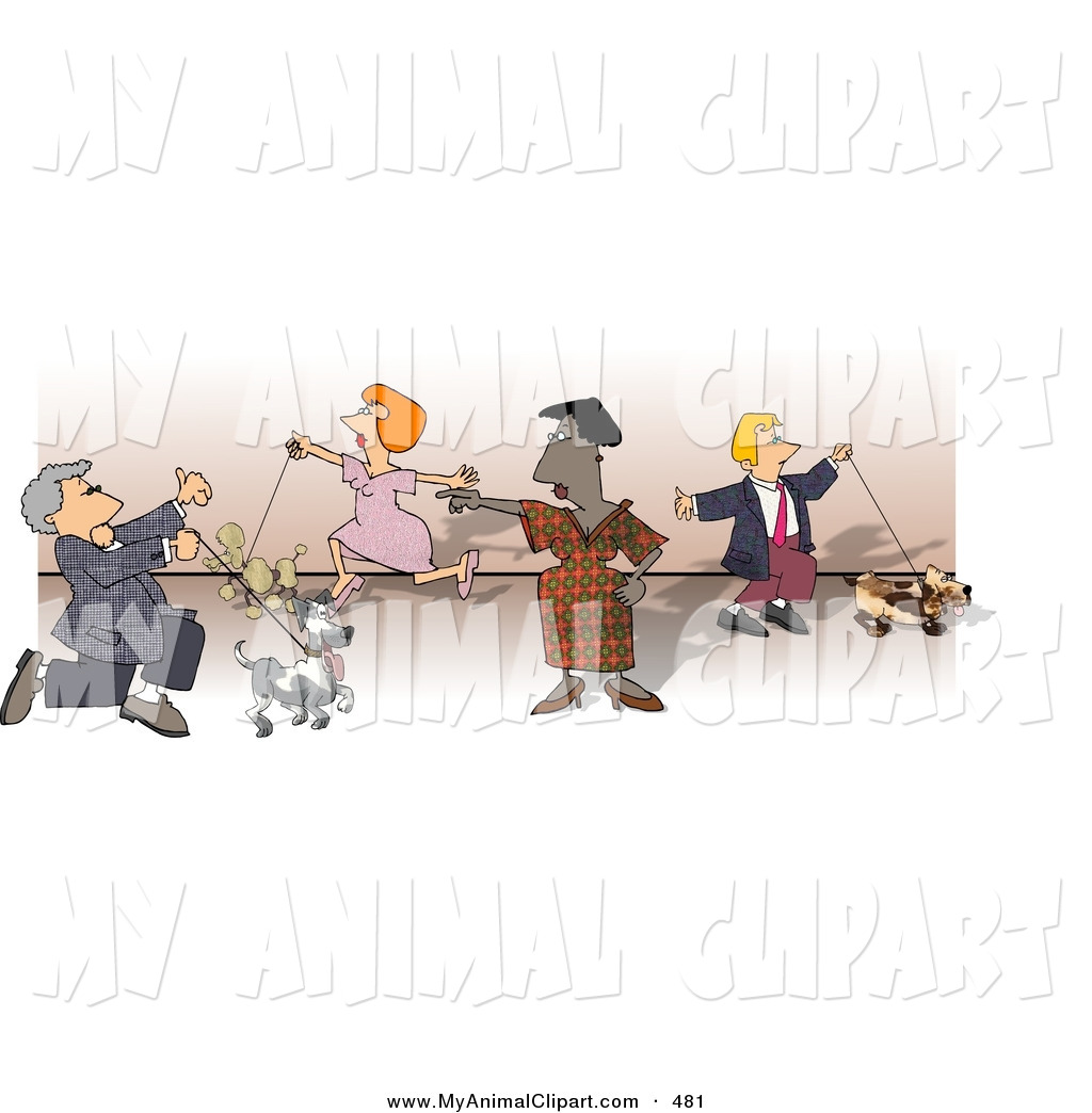 Larger Preview  Clip Art Of A Group Of People Walking Their Dogs At A